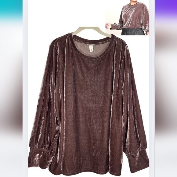 Ava & Viv 3X Blush Crushed Velour Pullover Stretch N-1760 - Picture 2 of 12